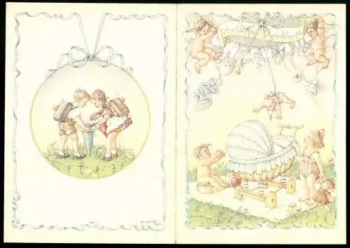 Telegramm Deutsche Reichspost, 1939, Illustrationen von Kindern und einem Kinderwagen, Entwurf: Florry-Leuchs-Scholl