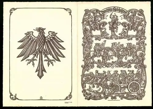 Telegramm Deutsche Reichspost, 1933, mit preussischem Adler und kunstvollem Rahmen mit Pferdekutschen-Motiv