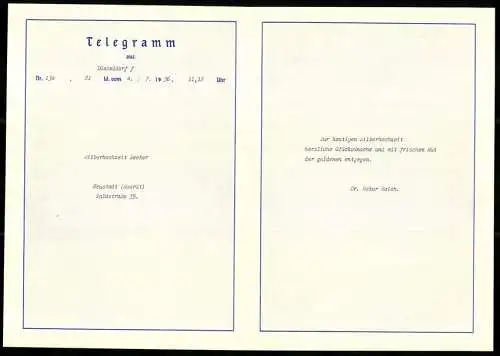 Telegramm Deutsche Reichspost, 1936, Verzierte Aussenseiten mit Blumengirlanden und Putten-Motiven