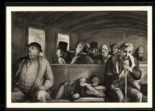 Künstler-AK sign. Honore Daumier: Winterthur, Le wagon de 3me classe