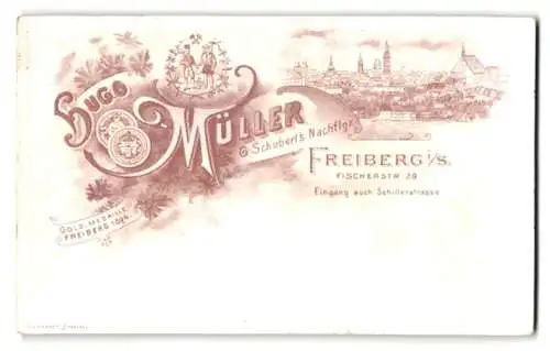 Fotografie Hugo Müller, Freiberg i. S., Fischerstr. 29, Stadt-Panorama, Rückseitig Portrait