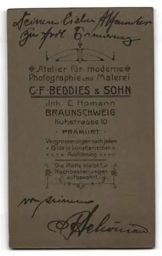 Fotografie C. F. Beddies & Sohn, Braunschweig, Kuhstrasse 10, Portrait eines jungen Mannes