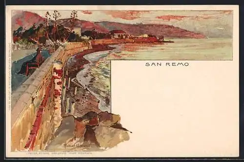 Künstler-Lithographie Manuel Wielandt: San Remo, Panorama