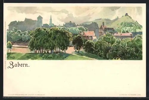 Lithographie Zabern, Panorama des Ortes