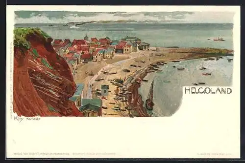 Künstler-Lithographie Heinrich Kley: Helgoland, Strandpanorama
