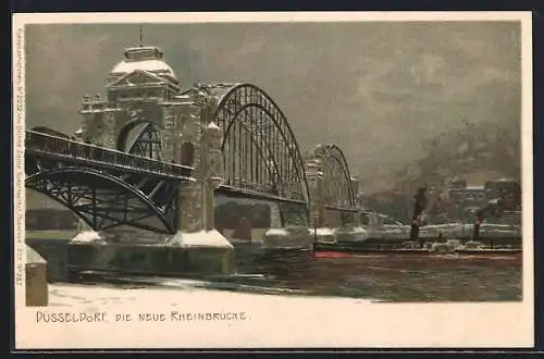Künstler-AK Düsseldorf, an der neuen Rheinbrücke