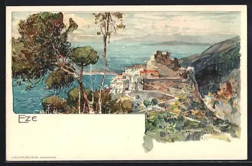 Künstler-Lithographie Manuel Wielandt: Eze, Panorama