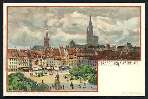 Künstler-Lithographie Franz Xaver Hoch: Strassburg, Kleberplatz