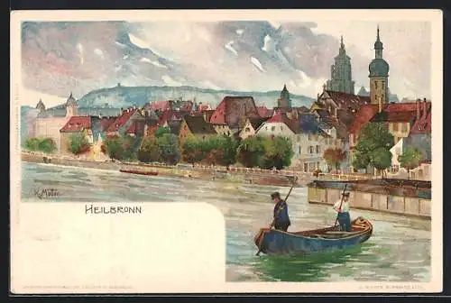 Künstler-Lithographie Karl Mutter: Heilbronn, Bootspartie