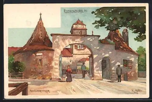 Künstler-AK K. Mutter: Rothenburg / o.T., Roederthor, Spaziergänger