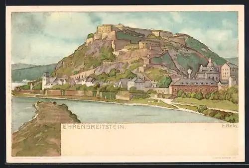 Künstler-AK Franz Hein: Koblenz, Blick zur Festung Ehrenbreitstein