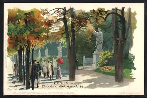 Künstler-AK Heinrich Kley: Berlin-Tiergarten, Blick durch die Sieges-Allee