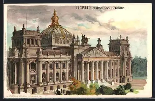Lithographie Berlin-Tiergarten, Ansicht vom Reichstags-Gebäude