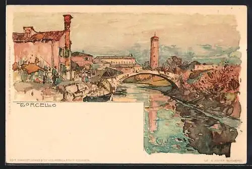 Künstler-AK Manuel Wielandt: Torcello, Ortsansicht mit Brücke