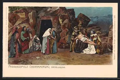 Lithographie Passionsspiele im Oberammergau, Grablegung Christi