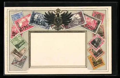 AK Briefmarken und Reichsadler des Deutschen Reiches, Reichspost