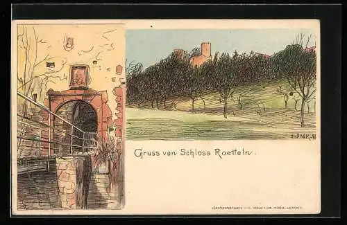 Künstler-Lithographie Hermann Daur: Schloss Roetteln