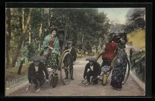 AK Japanerinnen in Rikschas