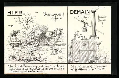 AK Bollène, Reklame für Verbrennungsanlage für Schlachtabfälle, Pferdegespann, Hunde