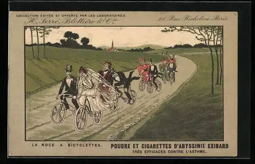 Künstler-AK Paris, H. Ferré Blottière & Cie, Vin Aroud, 28 Rue Richelieu, La Noce a Bicyclettes