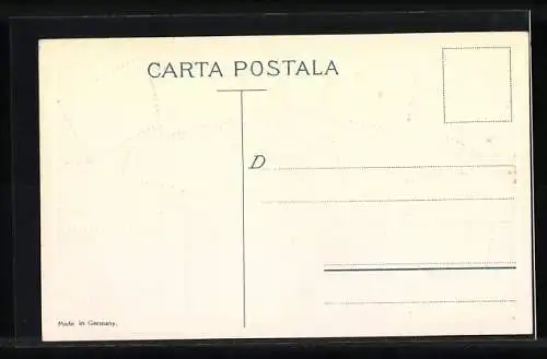 Künstler-AK Romania, Briefmarken, Landkarte mit Serbien, Bulgarien & Bosnien, Wappen