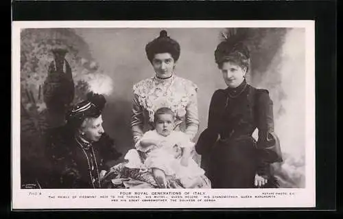 AK Four Royal Generations of Italy: Prince of Piemont, Queen Helene Queen Margherita & Duchess of Genoa