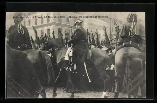 AK Roi Albert, König von Belgien, 23 decembre 1909, Remise des drapeaux et des clefs