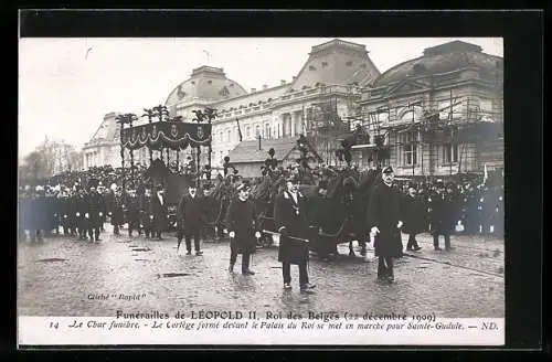 AK Funerailles de Leopold II. Roi de Belges 1909, le Char funebre, Trauerzug