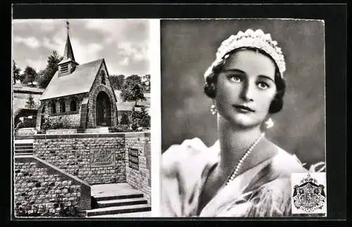 AK Küssnacht a. Rigi, Gedächtniskapelle, Portrait Königin Astrid von Belgien mit Krone und Perlenschmuck