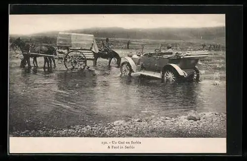 AK Un Gué en Serbie, Auto Kfz Ford in Serbien bei einer Flussüberquerung