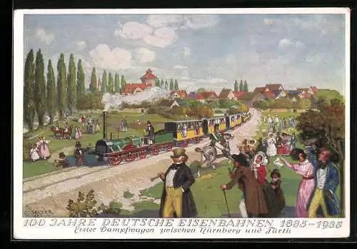AK Berlin, Ausstellung Deutschland 1936, erste deutsche Eisenbahn mit Lokomotive Adler