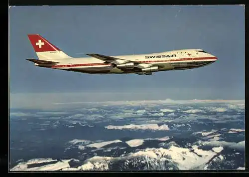 AK Flugzeug Jumbo-Jet Boeing 747-B von Swissair über den Wolken