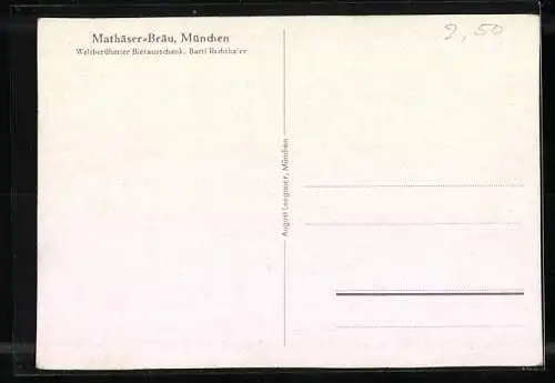 Künstler-AK München-Au, Gasthaus Mathäser-Bräu, Innenansicht