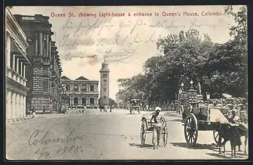 AK Colombo, Queen St. showing Light-house & entrance to Queen`s House