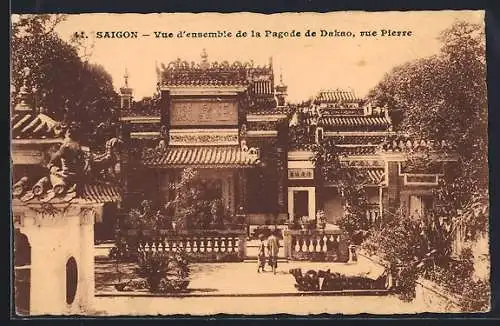 AK Saigon, Vue d`ensemble de la Pagode de Dakao, rue Pierre