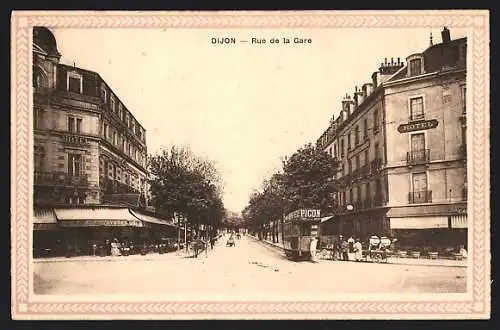 AK Dijon, Rue de la Gare, Strassenbahn