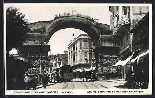 AK Saloniki, Arc de Triomphe de Galerius, Strassenbahn