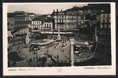 AK Athènes, Place Omonia, Strassenbahn