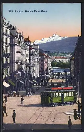 AK Genève, Rue du Mont Blanc, Strassenbahn, Kutsche