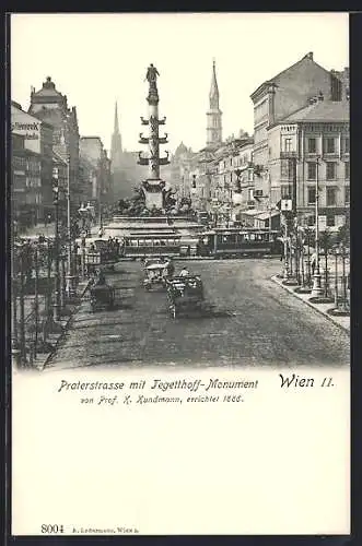 AK Wien, Praterstrasse mit Tegetthoff-Monument und Strassenbahn