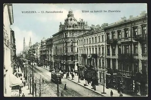 AK Warschau, Strassenbahnen in der Marszalkowskastrasse