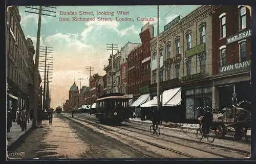 AK London, Ont. Canada, Dundas Street, looking West from Richmond Street, Strassenbahn