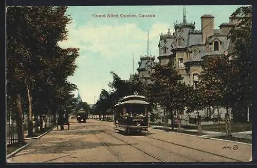 AK Quebec, View of Grand Allee, Strassenbahn