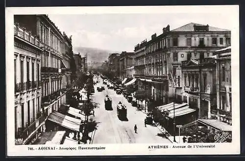 AK Athènes, Avenue de l`Université, Strassenbahn