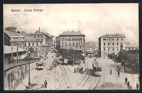 AK Genova, Piazza Prinsipe mit Strassenbahn