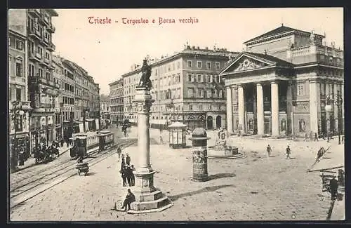 AK Trieste, Piazza della Borsa, Platz mit Strassenbahn