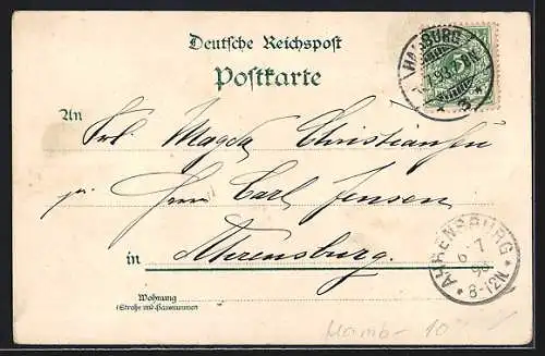 Lithographie Hamburg-St. Pauli, eine Strassenbahn am Fährhaus