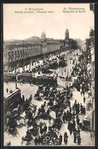 AK St. Pétersbourg, Perspective de Nevski, Strassenbahn