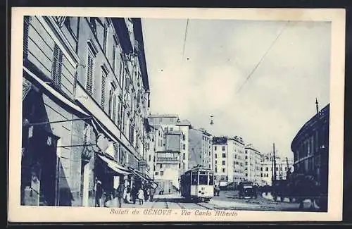 AK Genova, Via Carlo Alberto, Strassenbahn