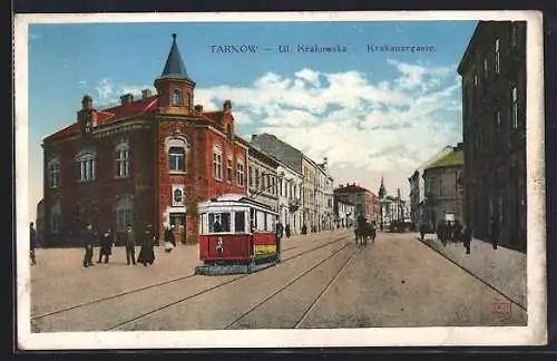 AK Tarnów, Krakauergasse mit Strassenbahn